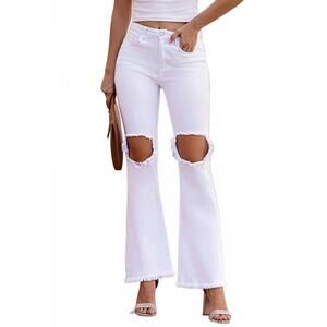 NEW YOUMI stretchy high waisted western chic bell bottom jeans in white
